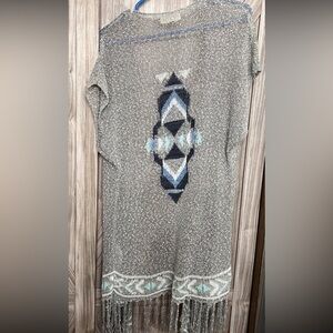 Hollister cardigan one size. Light grey and blue color with fringe